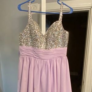 Bejewled Princess Neckline Lilac Dress (Size M)